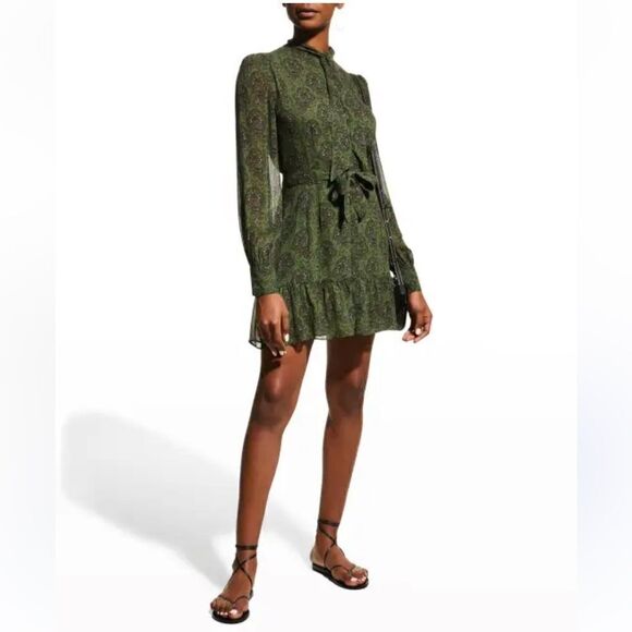 Paige Vittoria Mini Multi Green Dress Long Sleeve Army Size XL - Picture 11 of 17